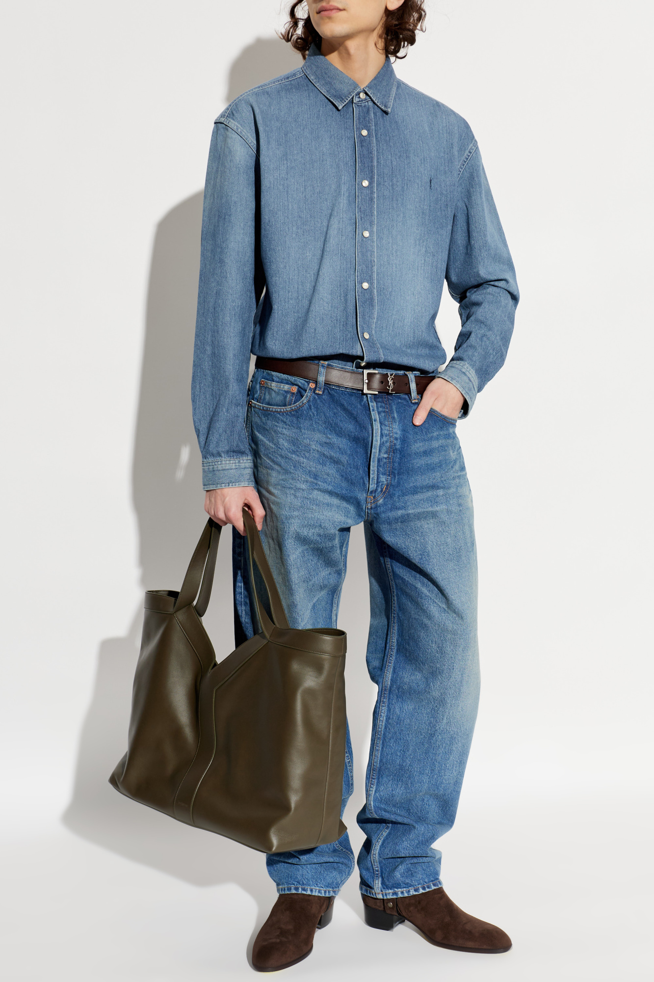 Saint Laurent Denim shirt with embroidered logo | Men's | Vitkac